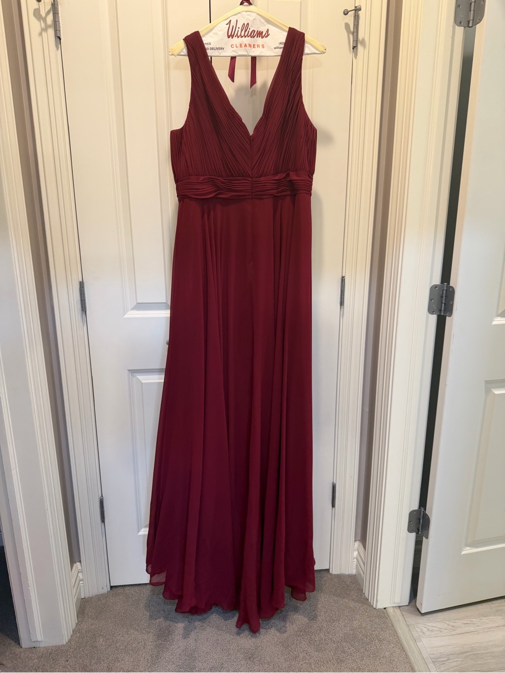 Mac Duggal Burgundy Women’s Evening Dress with illusion deep neckline